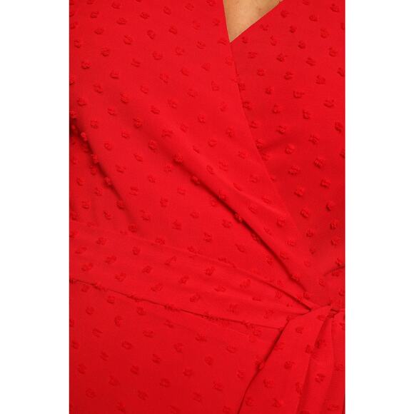 Lulus Much to Celebrate Red Swiss Dot Flutter Sleeve Wrap Mini Dress - Picture 4 of 14